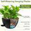 Self Watering Hanging Planters, 2 Pack 10'' Plastic Pots with Drainage Holes & Reservoir Tray (Black) | Indoor & Outdoor Use for Ferns, Ivy, Herbs, Succulents