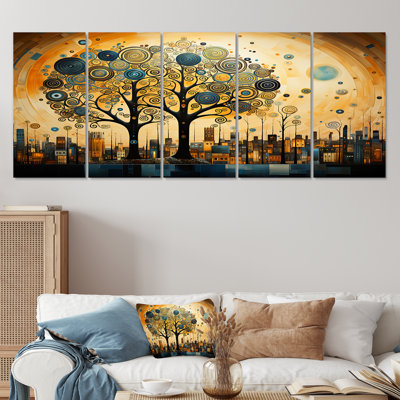Art mural en spirale Art nouveau Pittoresque Town II - arbre, art mural 5 pièces
