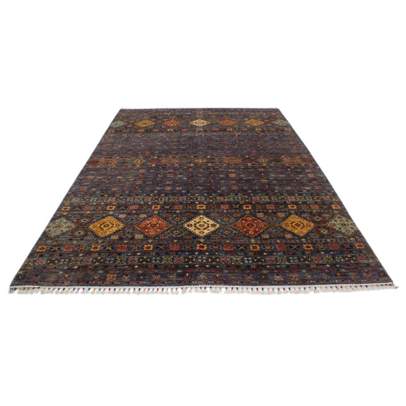Tapis tribal gris et multicolore 7 x 10
