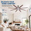 Ventilateur de plafond intelligent 72 pouces avec lumière DEL, ventilateur à bois à 8 pales avec télécommande et contrôle d'application, compatible Alexa, lumière à intensité variable de 24 W, moteur à courant continu silencieux pour l'intérieur et l'extérieur