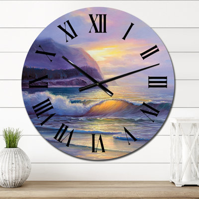 Coucher de soleil coucher de soleil avec vagues de la mer - horloge murale nautique et côtière