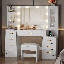 49.2" Makeup Vanity With 8 Drawers & Power Outlet And Glass Top 