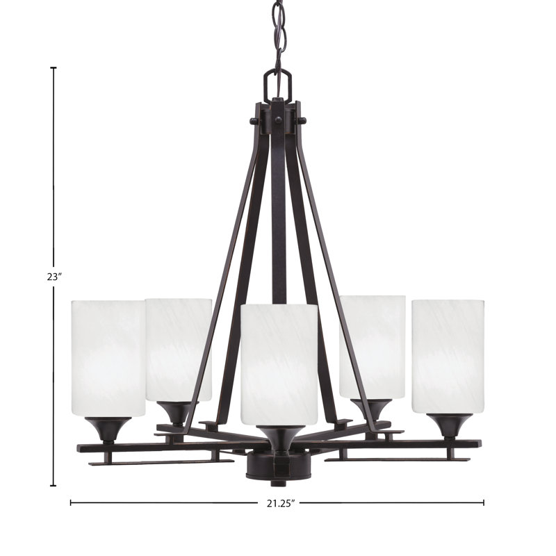 Lustre 5 lumières Uptowne illustré en finition granit foncé avec verre de marbre blanc de 4 po