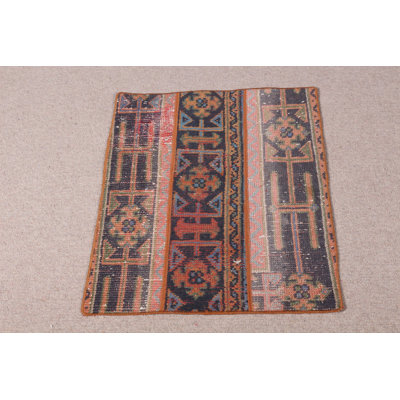 Paillasson oriental bleu fait à la main pour l'entrée de la collection de petits tapis vintage turcs