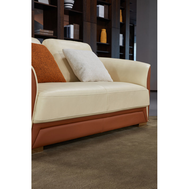 Sofa, Beige/Cognac Genuine Leather