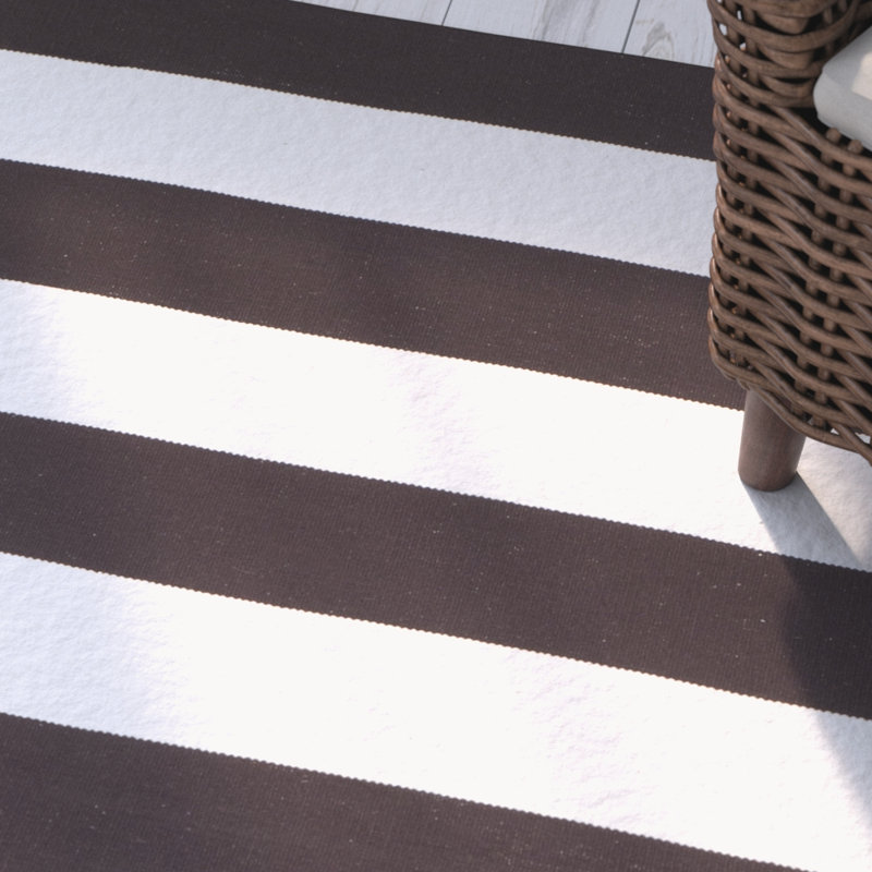 Wester Hand Woven Cotton Striped Rug, Rectangle 6' x 9'