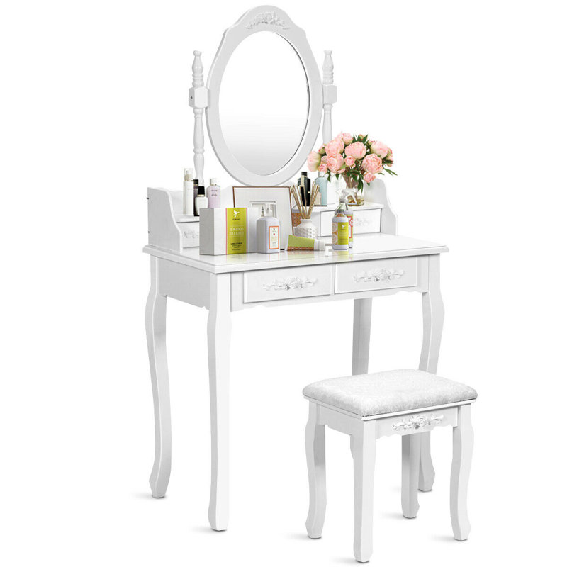 Dressing Table with Mirror, White