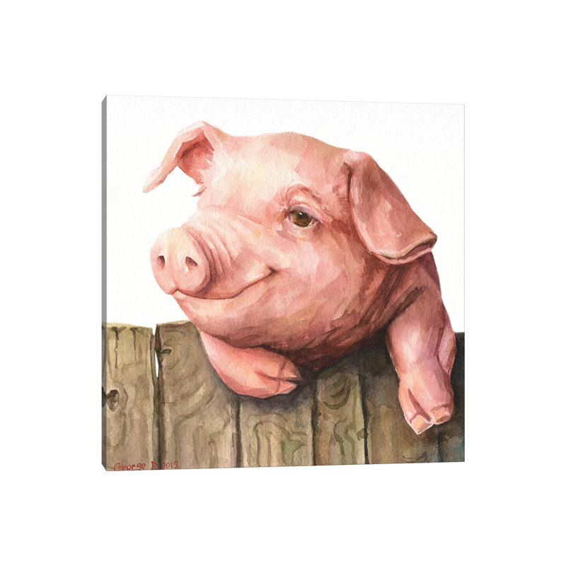 Little Piggy White Background by George Dyachenko - Painting on Canvas, Wrapped Canvas, 66.04cm H x 66.04cm W x 1.91cm D