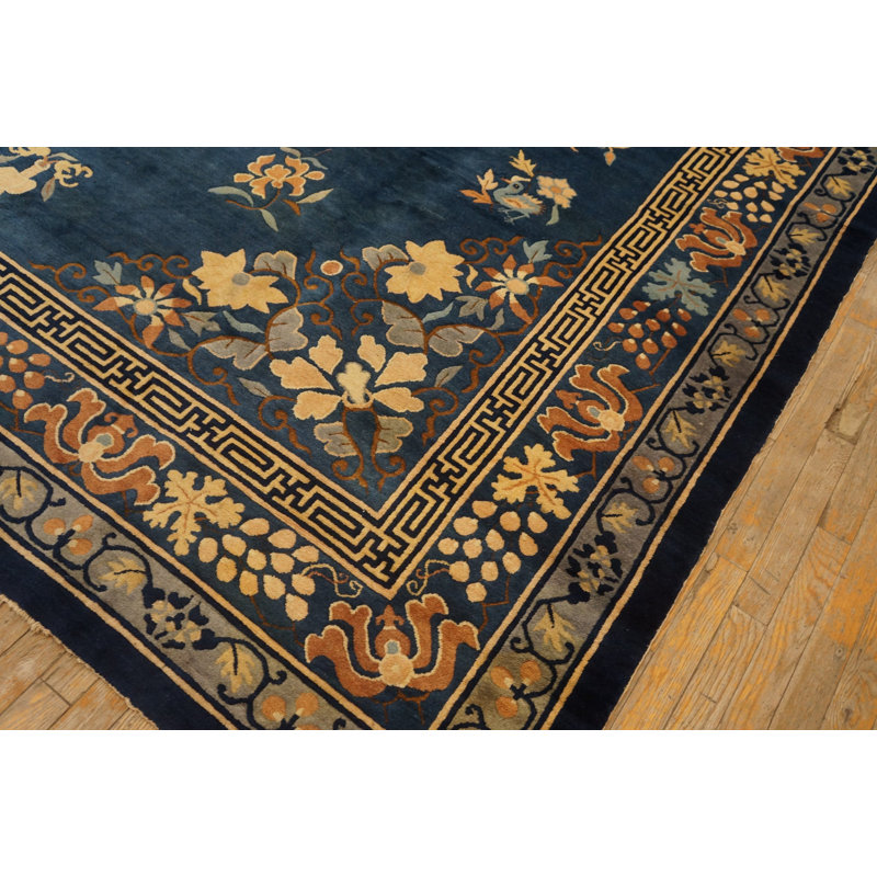 Tapis bleu marine, bleu marine en laine antique
