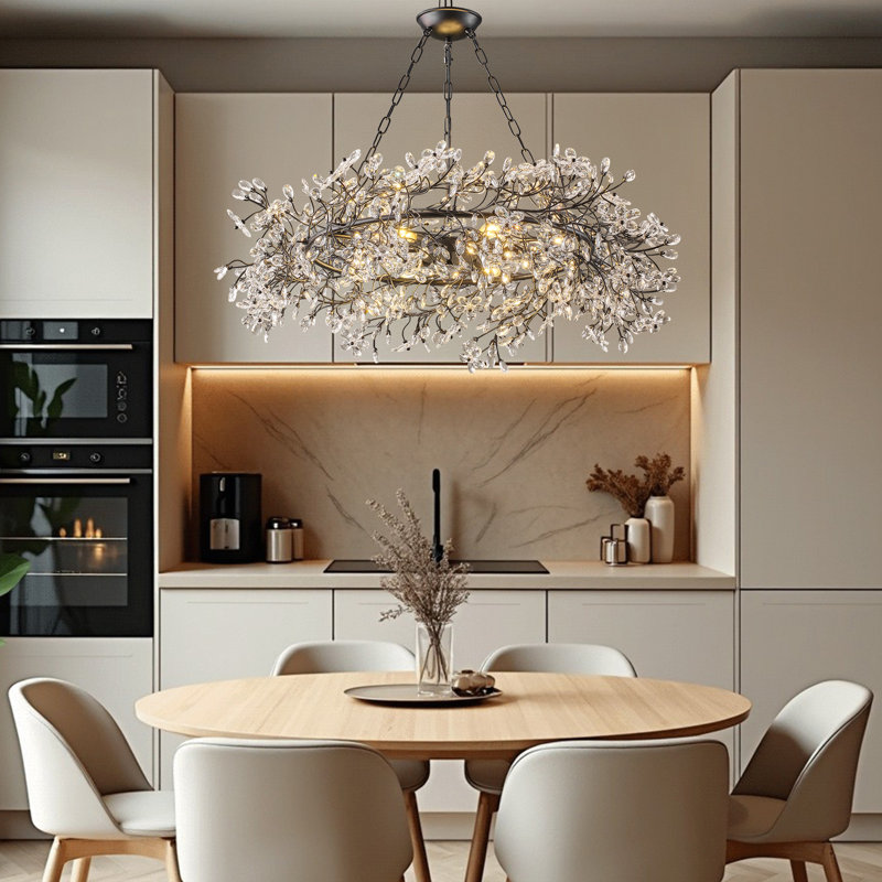 Lustre rond en cristal 39,9 po K9, Noir mat
