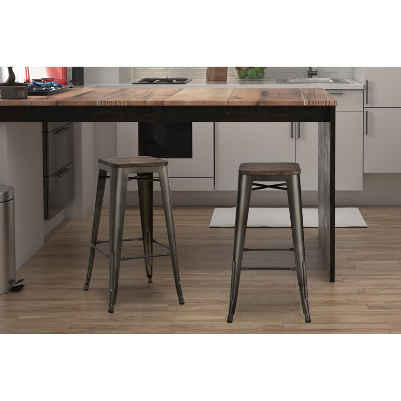 Counter Stool with Metal Frame, Antique Gun Metal, Counter Stool (24" Seat Height)
