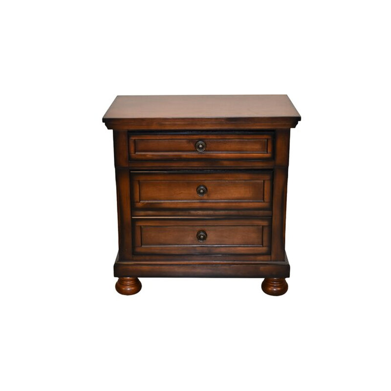 Table de chevet 3 en noyer foncé avec tiroir caché pour compartiment à bijoux
