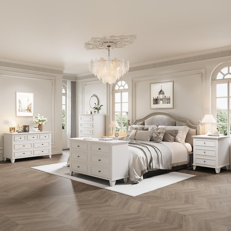 Drawer Dresser for Bedroom, Wide Chest of Drawers with Vintage Handle, Modern Wood Dresser Wide Nightstand Cabinet for Living Room
