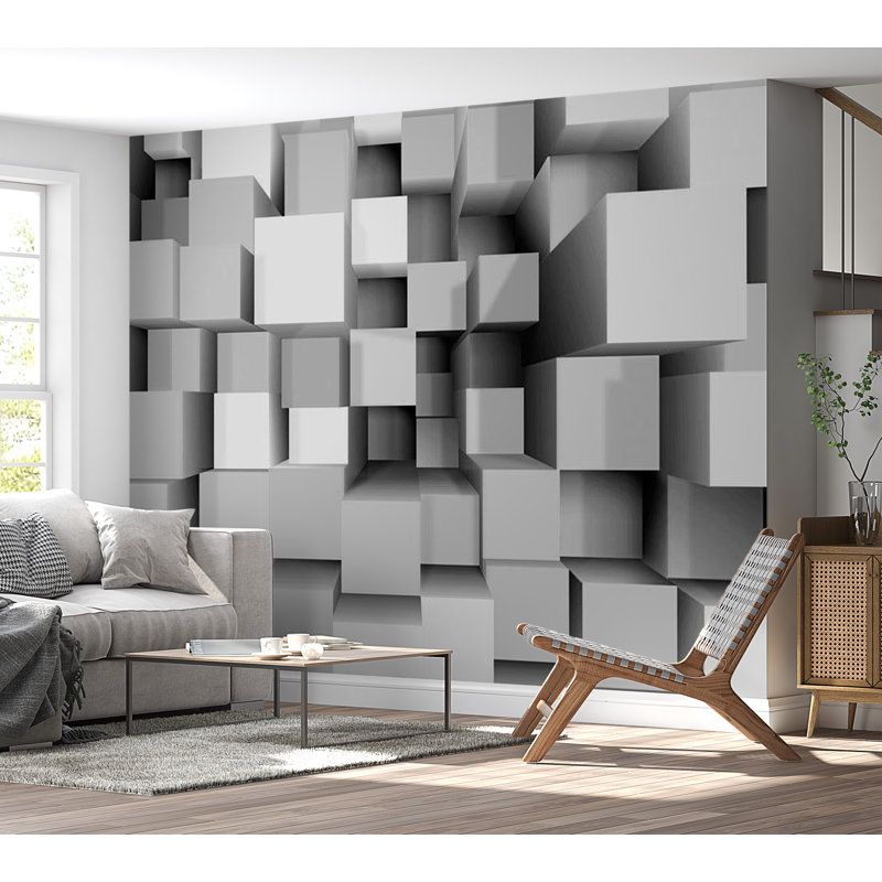 Murale blocs abstraits Ammiel 3D, L 41 po x l 57 po, Gris, Peel & Stick