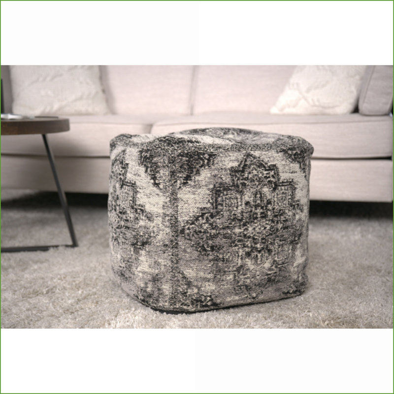 Repose-pieds carré pour salon, 16 x 16 x 16 | Beige + noir | Tissu