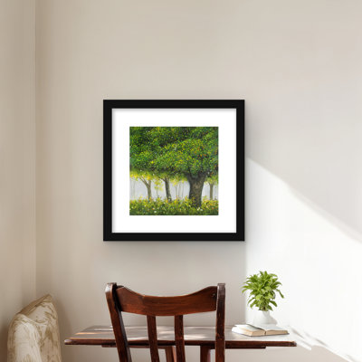 «Forest by Summer - Landscape», reproduction encadrée avec passe-partout brun