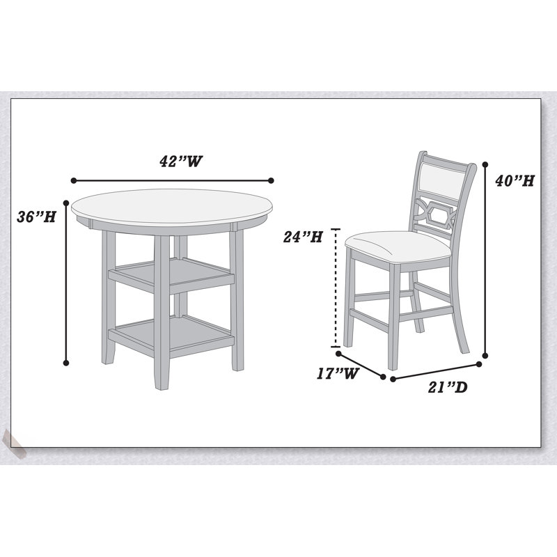 Ensemble de salle à manger à hauteur de comptoir 5 pièces gris avec table ronde, tablettes et 4 chaises hautes pour maisons contemporaines modernes