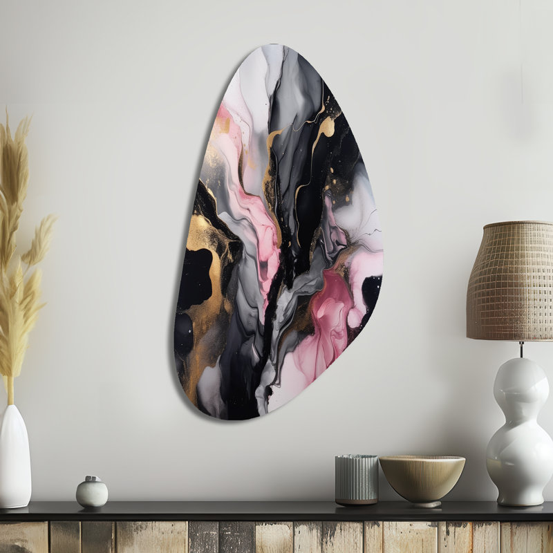 Black Gold Marble Splash II - Asymmetrical Abstract Marble Metal Wall Decor, Irregular Shape Metal Wall Sculpture Print