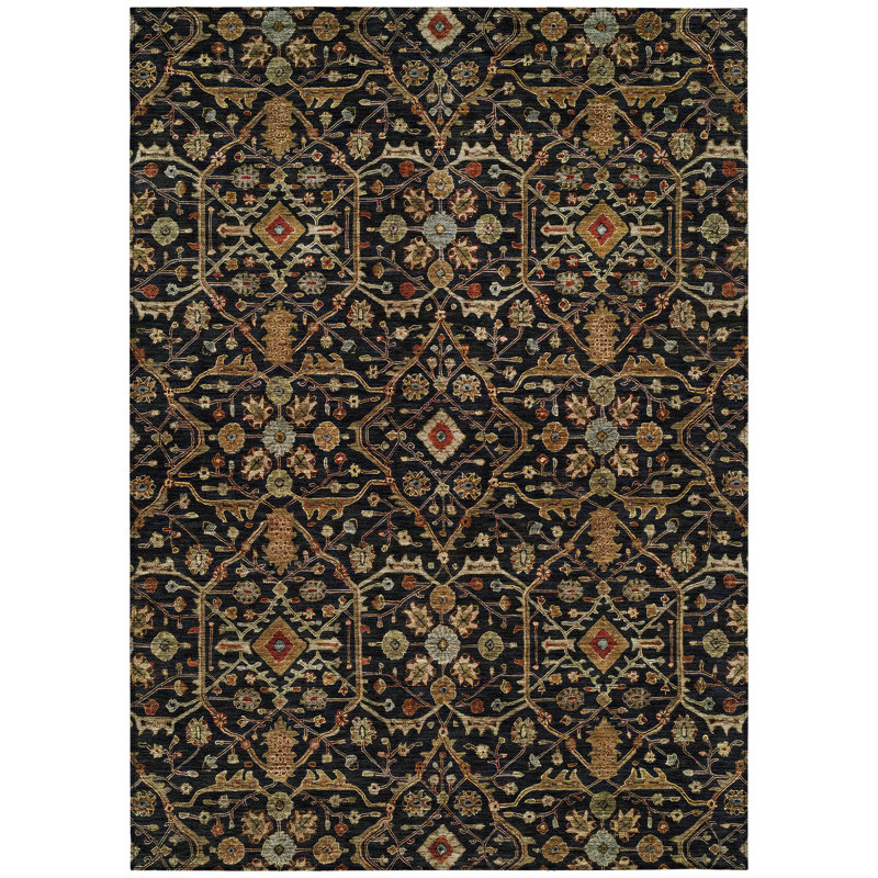 Zara Black Washable Indoor-Outdoor Rug - , 10' x 14'