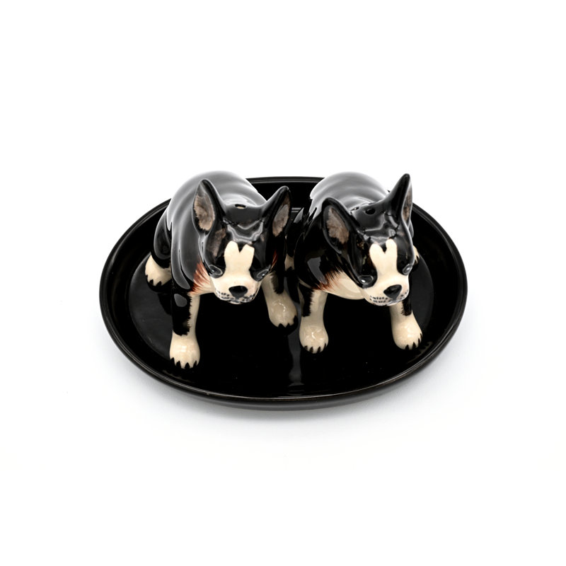 Plateau à sel et poivre Boston Terrier et plateau en céramique noire