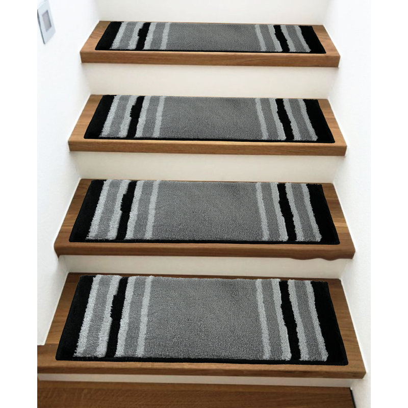 Tapis d'escalier en polypropylène / oléfine lavables à la machine sur mesure, Grey, Tapis de couloir 8 po x 26 po