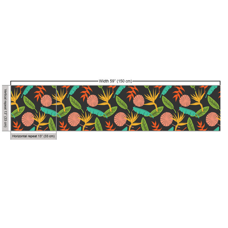 Panther Bird of Paradise Banana and Palm Leaves Fabric