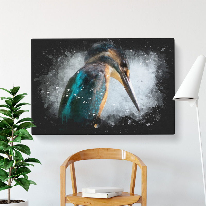 Kingfisher Bird Vol.1 Paint Splash - Wrapped Canvas, 50cm H x 76cm W x 3cm D