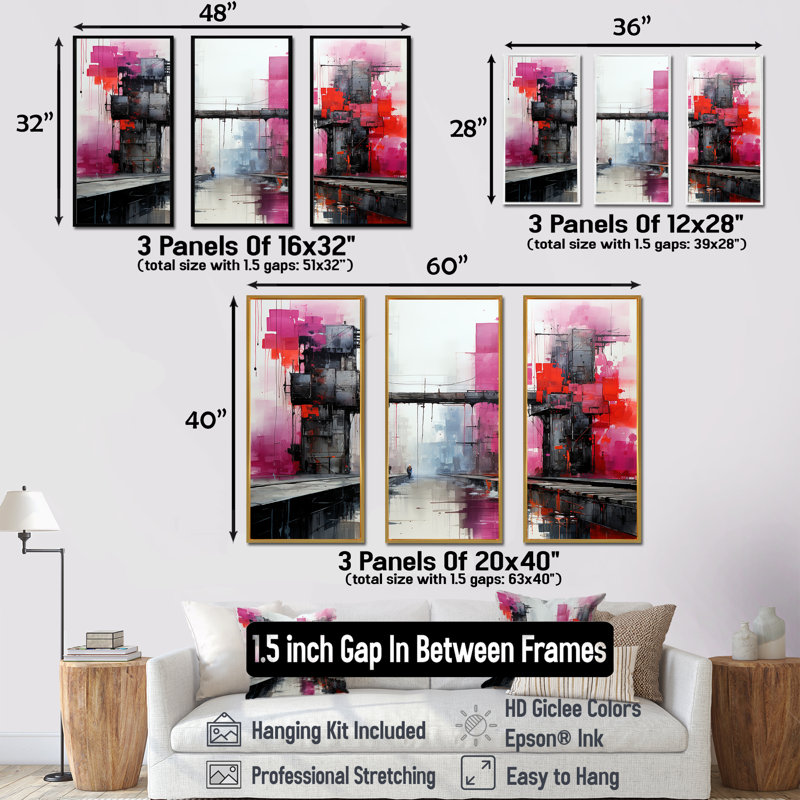 Ensemble de décoration murale Magenta, Cadre flottant noir, H 28 po x l 36 po x P 1 po
