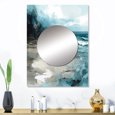 Lilbert Coastal Waves IV - décor de miroir mural unique plage, grand miroir gris, impression d'art en métal