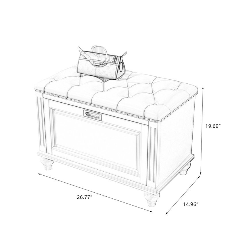 Banc rembourré en bois massif noyer, H 19,69 po x l 26,77 po x P 14,96 po