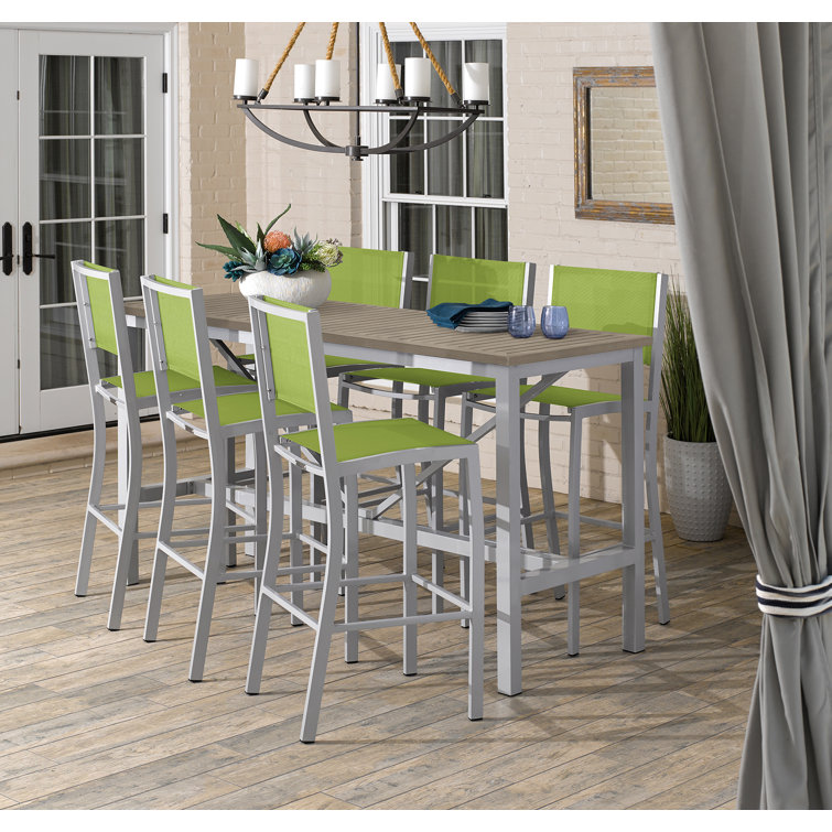 Travira 7-Piece Bar Table and Sling Bar Chair Rectangular Dining Set - 72"x30"
