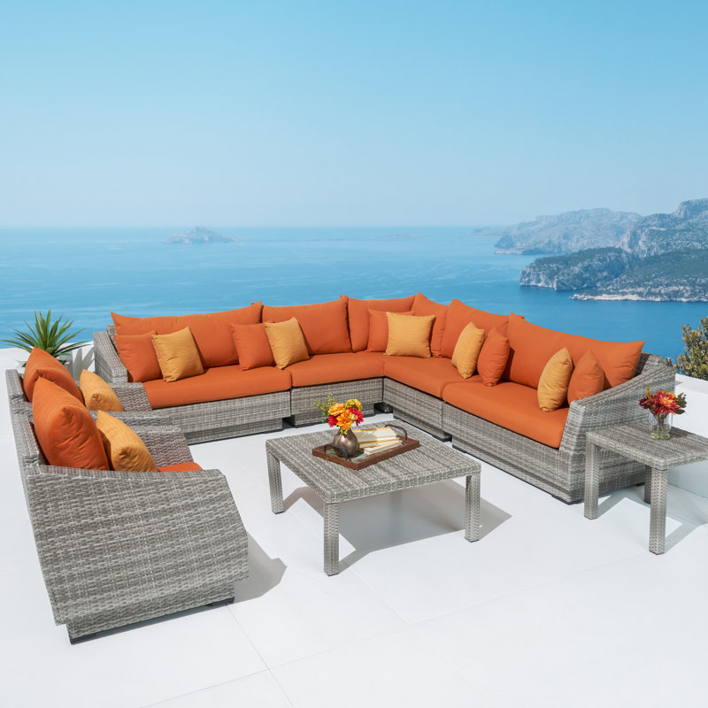 Ensemble de conversation modulaire avec coussins Sunbrella Fionnula, Tissage uni Sunbrella® palette Cayenne
