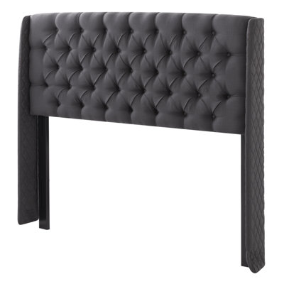 Linen Upholstered Button Tufted Wingback King Headboard