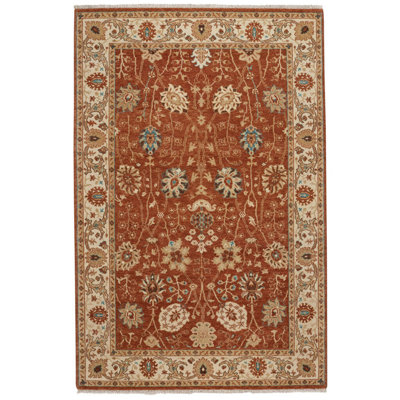 Suhaymah Hand-Knotted Wool Ivory Apricot Beige Area Rug