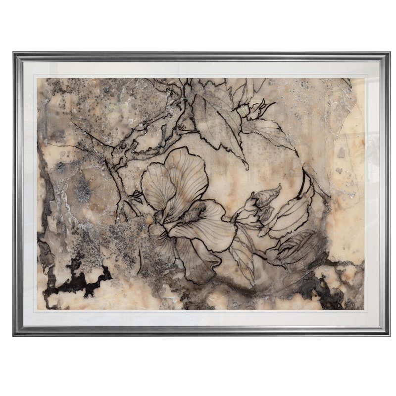 «Tatouer floral I», reproduction, H 20 po x l 24 po x P 1,5 po, Cadre argenté