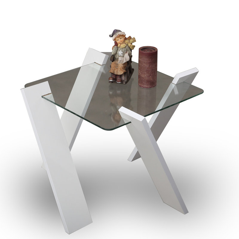 Table basse moderne, blanche, 22,4 x 16,1 x 22,4 pouces | 100% panneau de particules enduit de mélamine, épaisseur: 0,7 pouce | Plateau en verre dépoli (0,2 po) | Conception élégante et fonctionnelle pour le salon, la salle à manger ou le bureau