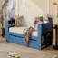Structure de grand lit de jour avec bureau amovible, avec tiroirs de rangement et table d'appoint hydraulique, bleu-954568059-954568055