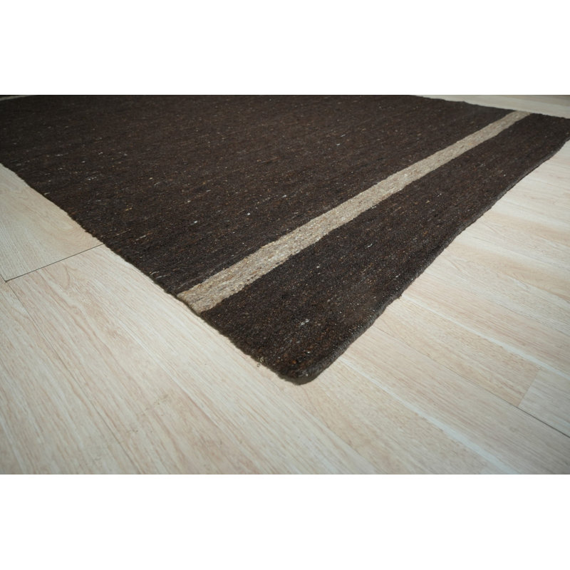 Brown Handwoven Wool Striated Earth Tones Geometric Modern Contemporary Carpet Rug, 8' x 10'
