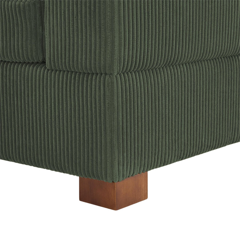 Chaise longue moderne rembourrée avec deux coussins et pieds en bois massif l 42,2 po Yalisa, Velours côtelé vert, Oui