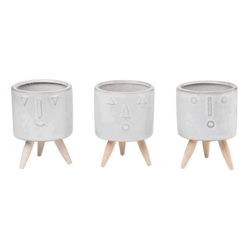  Ceramic Funny Face Planter Set of 3 Home Decorations Spring