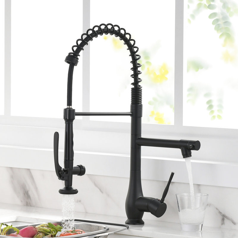 Robinet de cuisine noir avec poignée rétractable - poignée simple, contrôle de la chaleur et du froid, évier rétractable haute performance de conception moderne, noir, remplissage en céramique, productivité