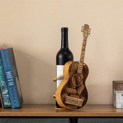 Williston Forge Decorative Metal Guitar Shape Wine Bottle And Cork Holder – A Unique Home Decor Piece And Countertop Accessory For Kitchens, Bars, And Dining Rooms, Great Collection For Wine Lovers
