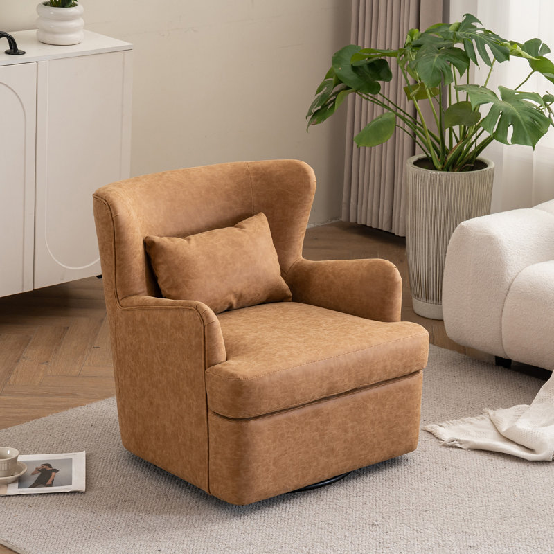 Chaise pivotante rembourrée en cuir synthétique, Similicuir brun