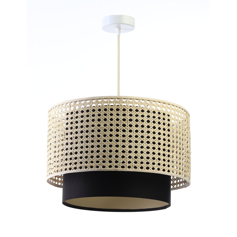 Wampum 1 - Light Cream Drum Pendant, 30cm H x 50cm W x 50cm D, Natural/Black