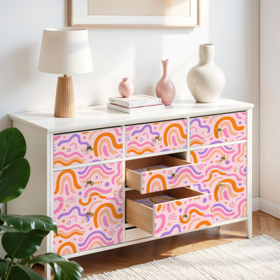 Papier peint auto-adhésif à peler et coller Groovy Waves, abstraite, incurvée, auto-adhésive, incurvée et amovible, 17,7 po x 118 po (45 x 300 cm)