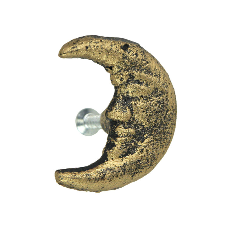 Ensemble de 6 poignées d'armoire et poignées de tiroir décoratives en forme de lune en fonte à finition dorée - L 1,5 po x P 1 po x H 2 po