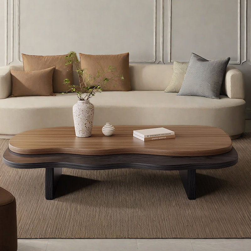 Table basse en bois massif de style Wabi-sabi, H 13,77 po x L 62,99 po x l 40,55 po