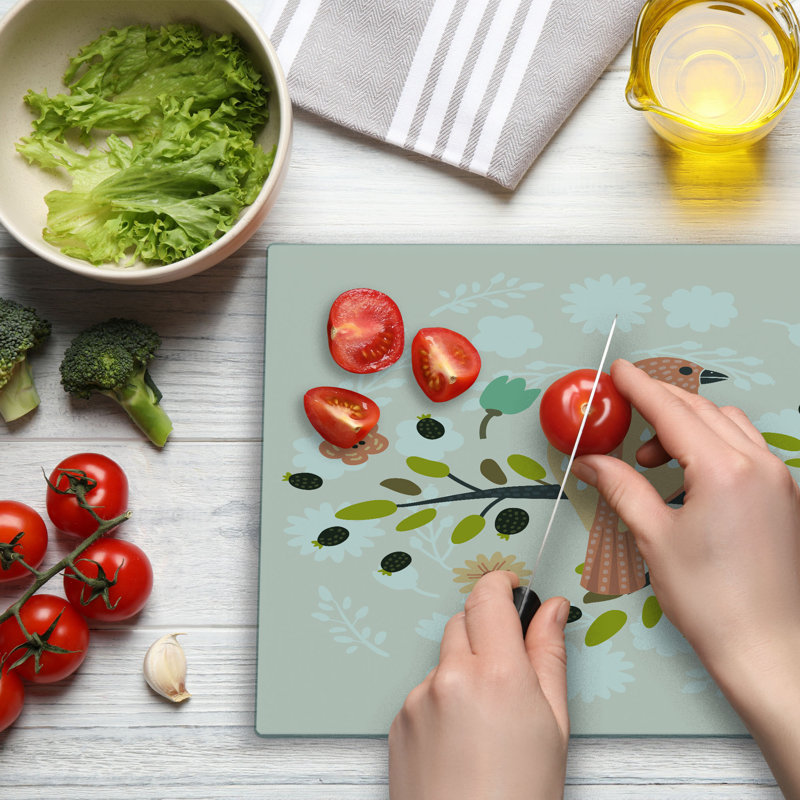 Ambesonne Forest Cutting Board Large Size Flowers Bird on a Branch Pale Eggshell Multicolor