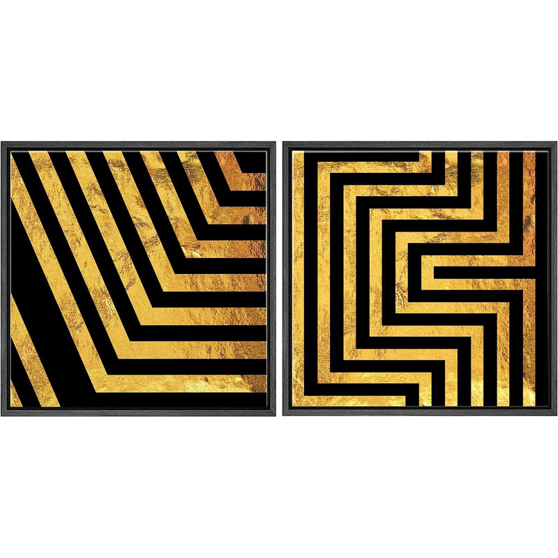 Geometric Line Framed On Canvas 2 Pieces Print, Black Framed, 16" H x 32" W x 1.5" D