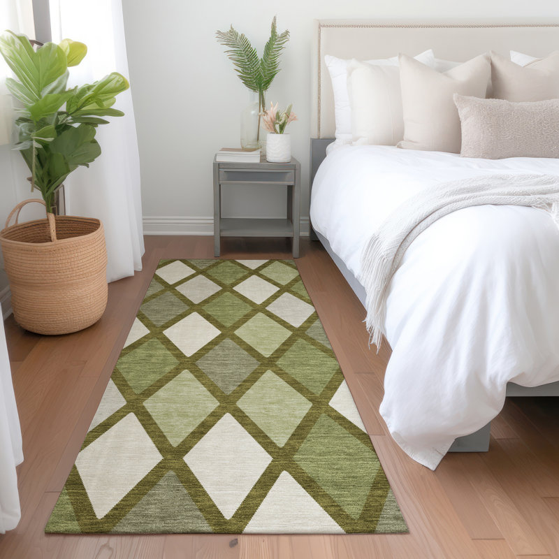 Premium Machine Washable Prisco Olive Rug, Runner 2'3" x 7'6"